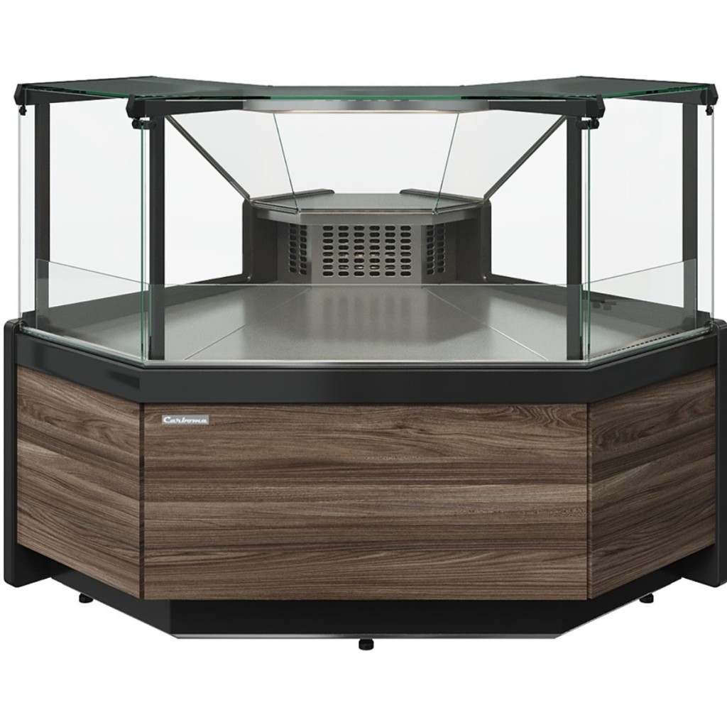 Витрина холодильная Carboma GC111 VV 5 (1008 Темный дуб) (внешний угол, динамика, газлифт, без боковин)